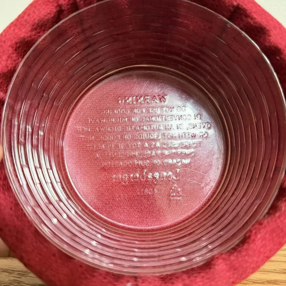Longaberger 2004 Round Small Basket 6” With Inserts But NO LID Red Liner